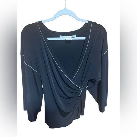 Max Studio Black  shirt blouse Stretchy long sleeves Cross over Size‎ S - Picture 6 of 10